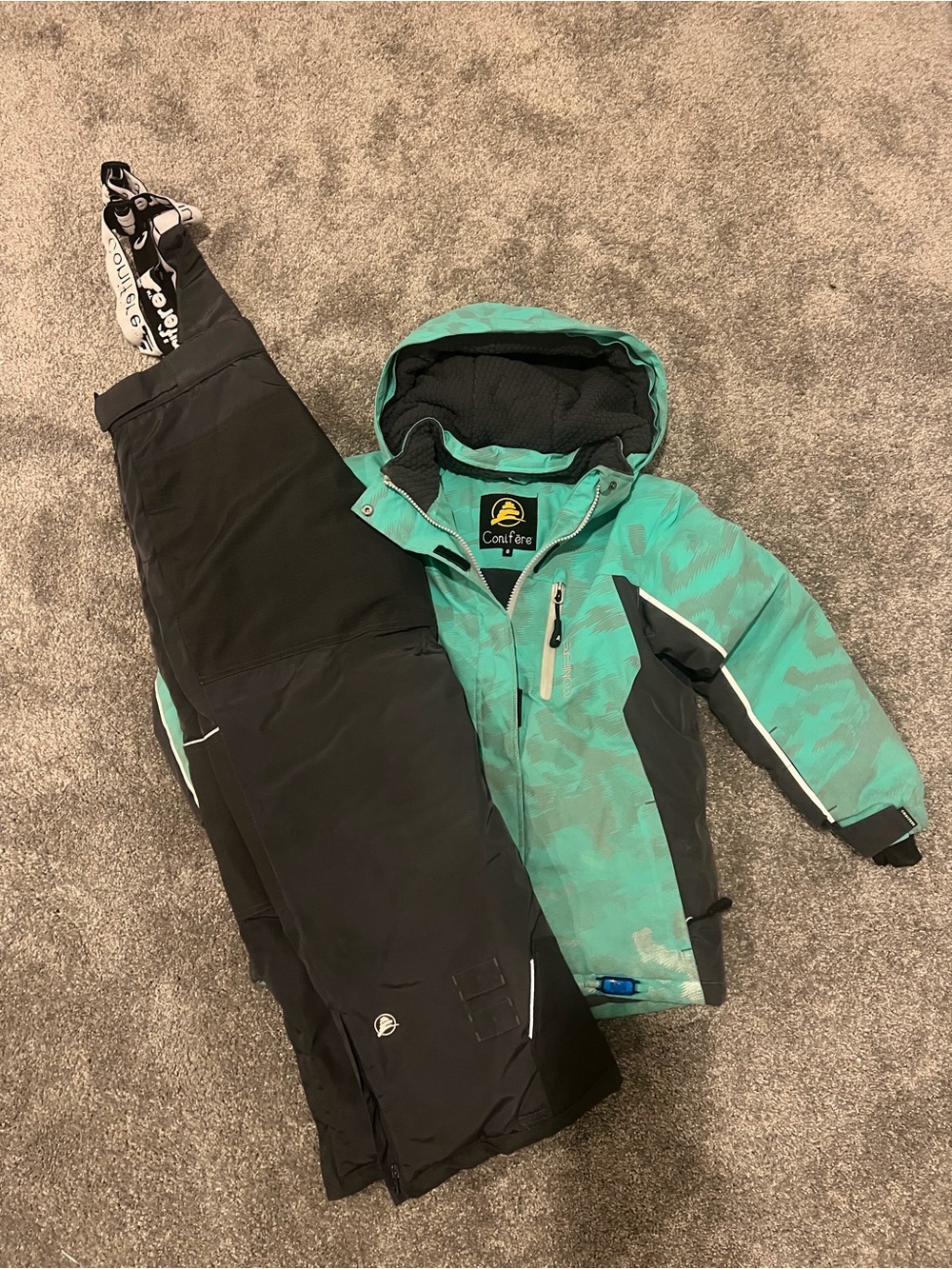 Teal Jacket and Grey Snow Bibs Set